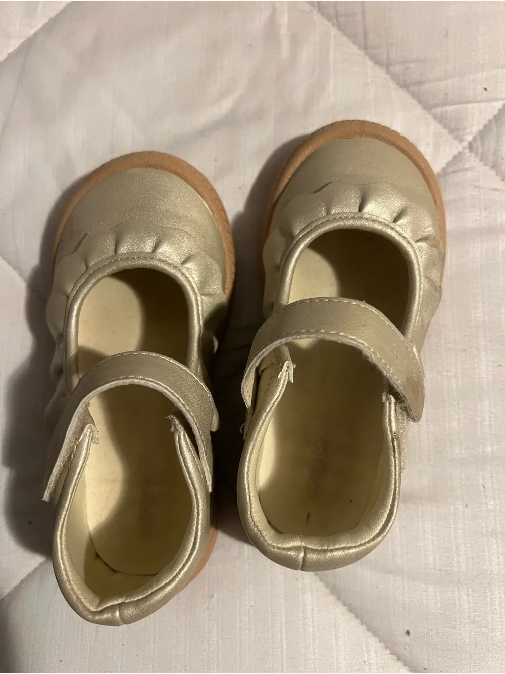 Girls' Metallic Gold Mary Jane Shoes with Hook & Loop Strap